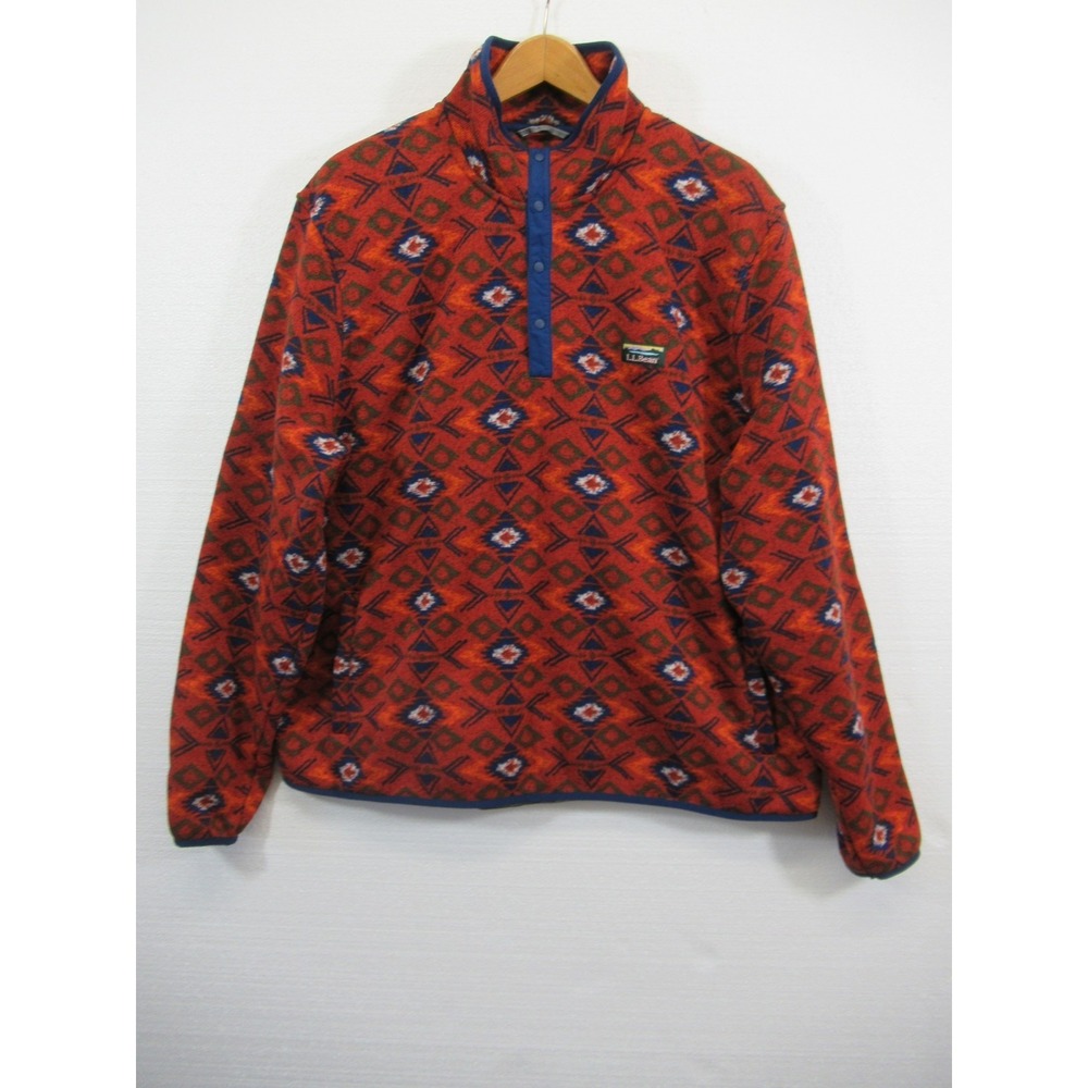 LL Bean Sweater Fleece Pullover Men 2XL Southwest Geometric Aztec Mockneck
